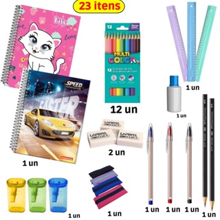 Kit Escolar Caderno, Lápis de Cor, Marca TextoMRN4HUXEL