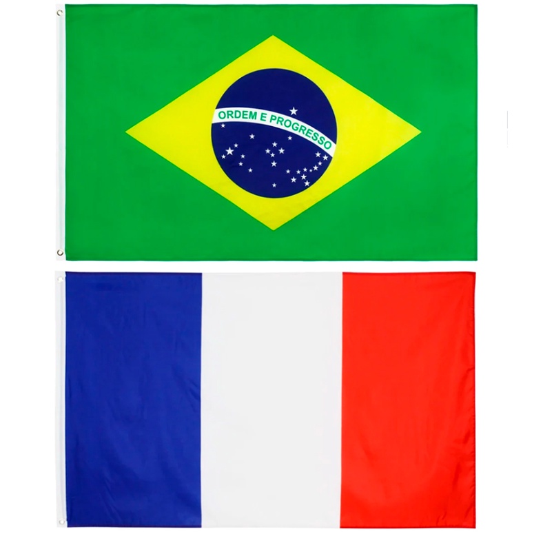Kit Bandeira Do Brasil + Bandeira Da França 1,50 X 0,90 Mts