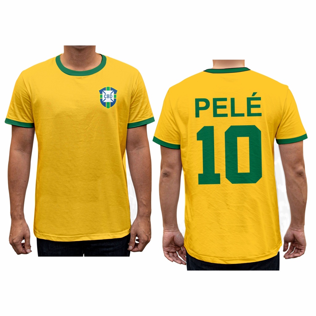 Camiseta Seleção Brasileira Retrô Pelé Brasil Amarela Rei Eterno