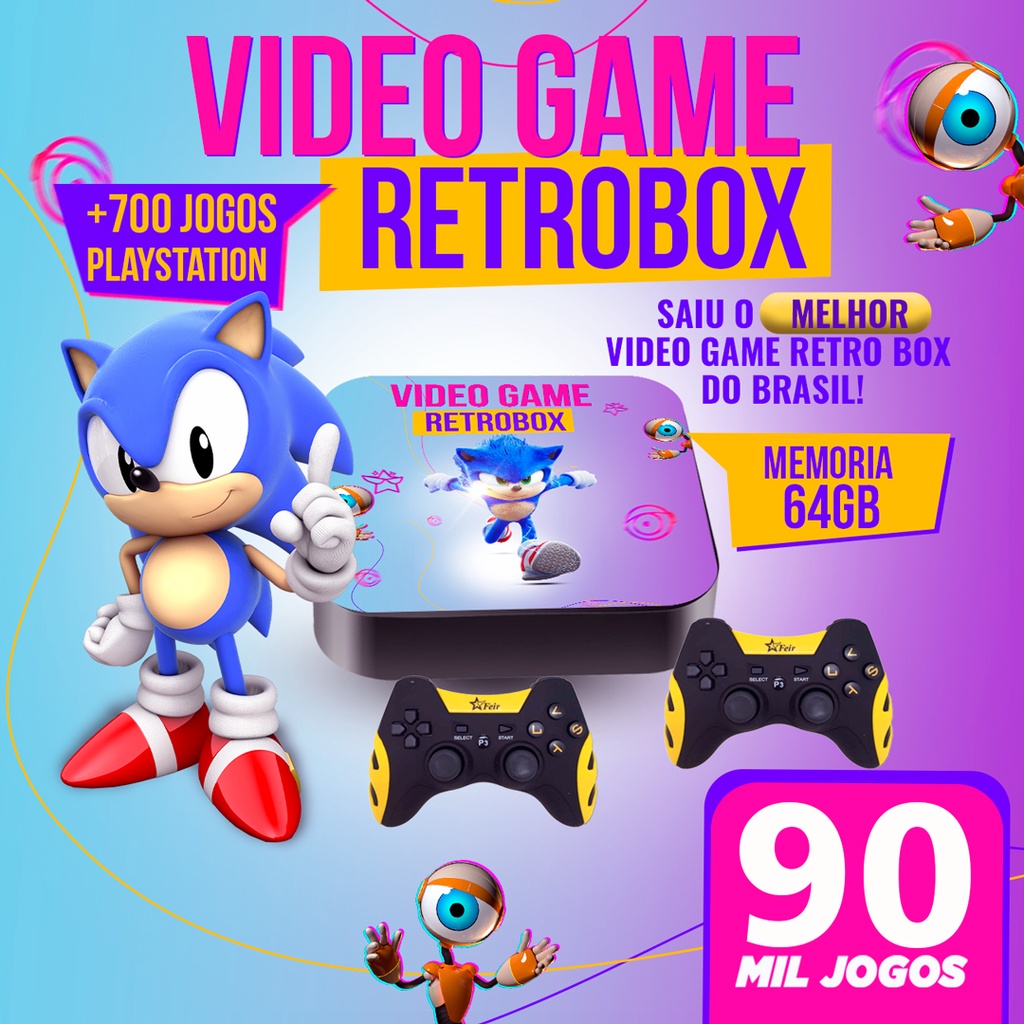 Video Game Retro 90 Mil Jogos 2 Controles com fio 64GB