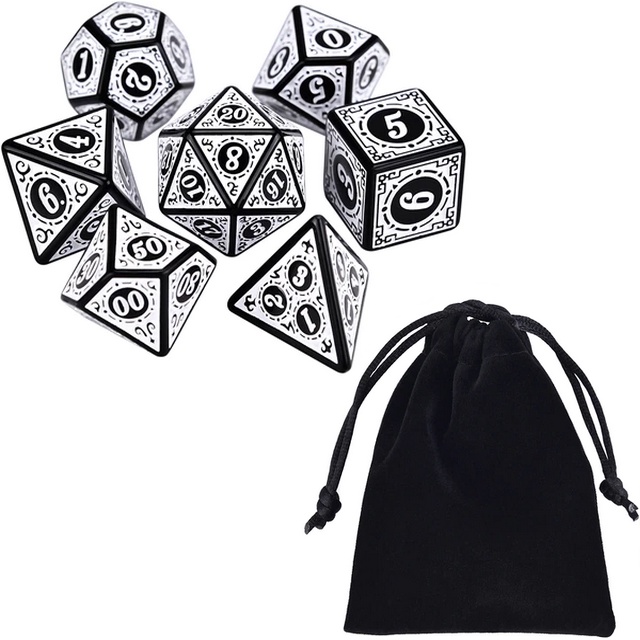Kit 7 Dados Rpg Branco D&d Runas D4 D6 D8 D10 D10% D12 D20