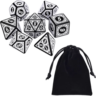 Kit 7 Dados Rpg Branco D&d Runas D4 D6 D8 D10 D10% D12 D20