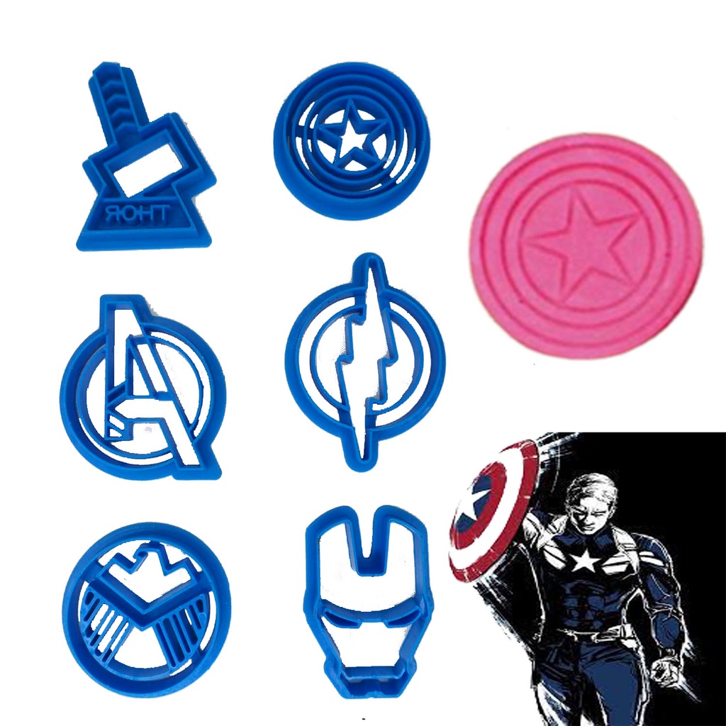Kit Cortador Marcador Molde Heróis Biscuit Pasta Americana Confeitaria