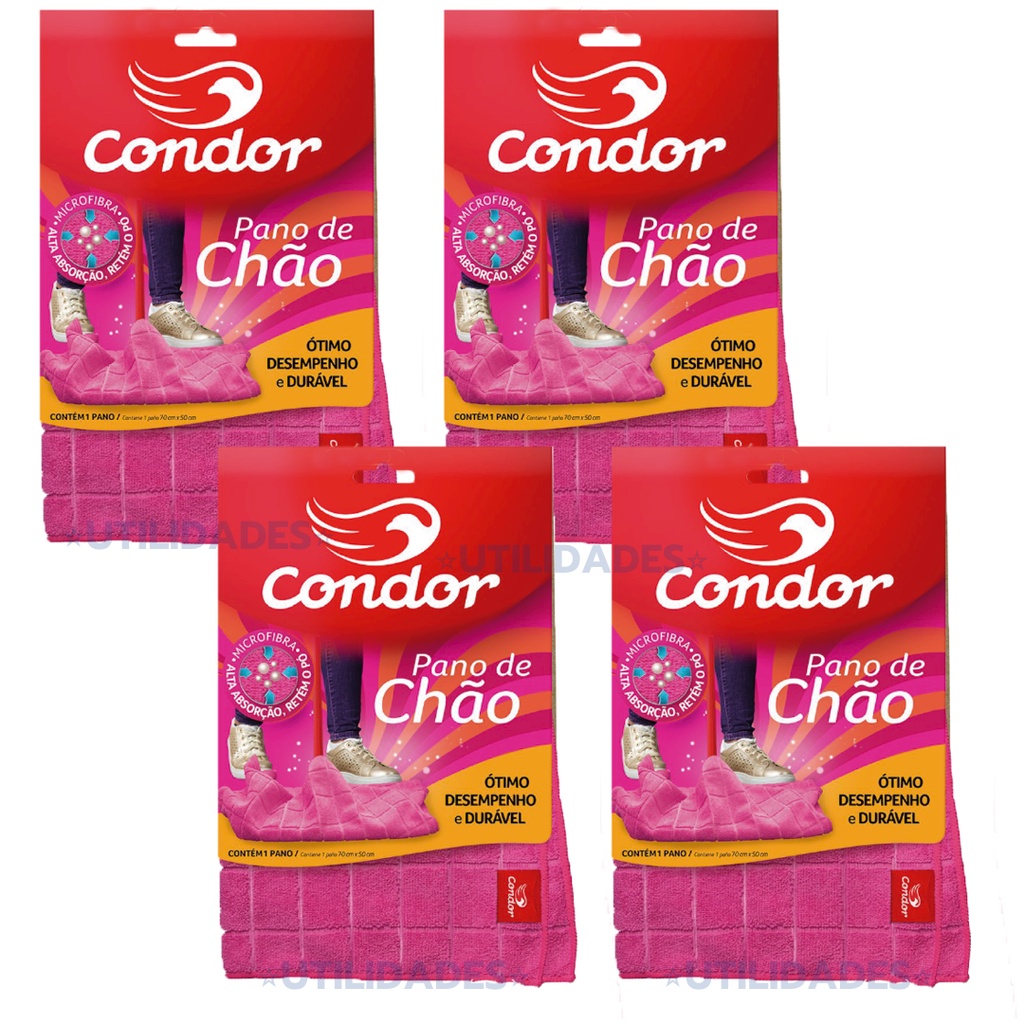 4 Panos de Limpeza Para Chão Piso Alta Absorção Microfibra Condor