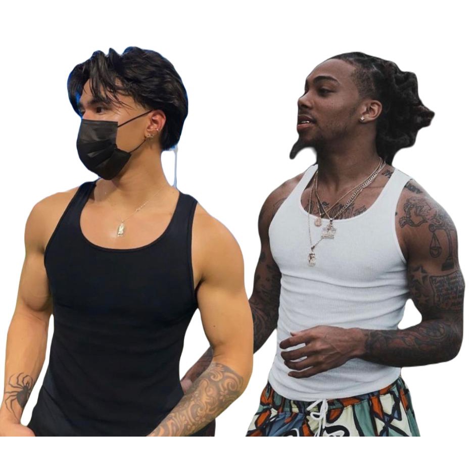 Kit Regata Masculina Branca Preta de Academia Justa Canelada Estilo Americana HIP HOP Rapper