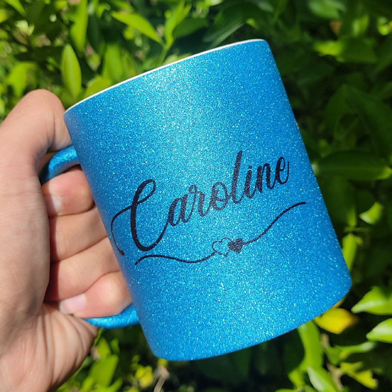 Caneca Glitter Azul Personalizada com Nome ou Frase | Shopee Brasil