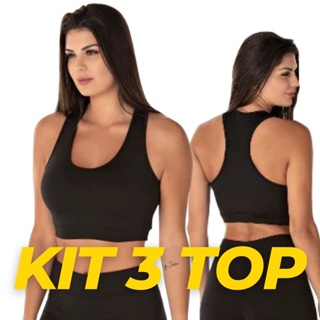 Kit c/3 Top Fitness Feminino Nadador/Regata Para Camimhada Treino Academia