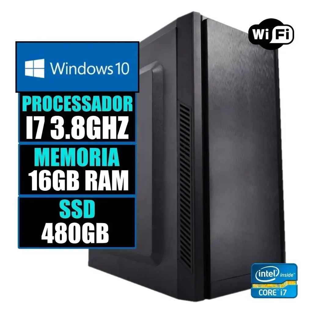 Cpu Computador PC Gamer Office WiFi Intel Core i7 3.8Ghz / 16Gb Ram