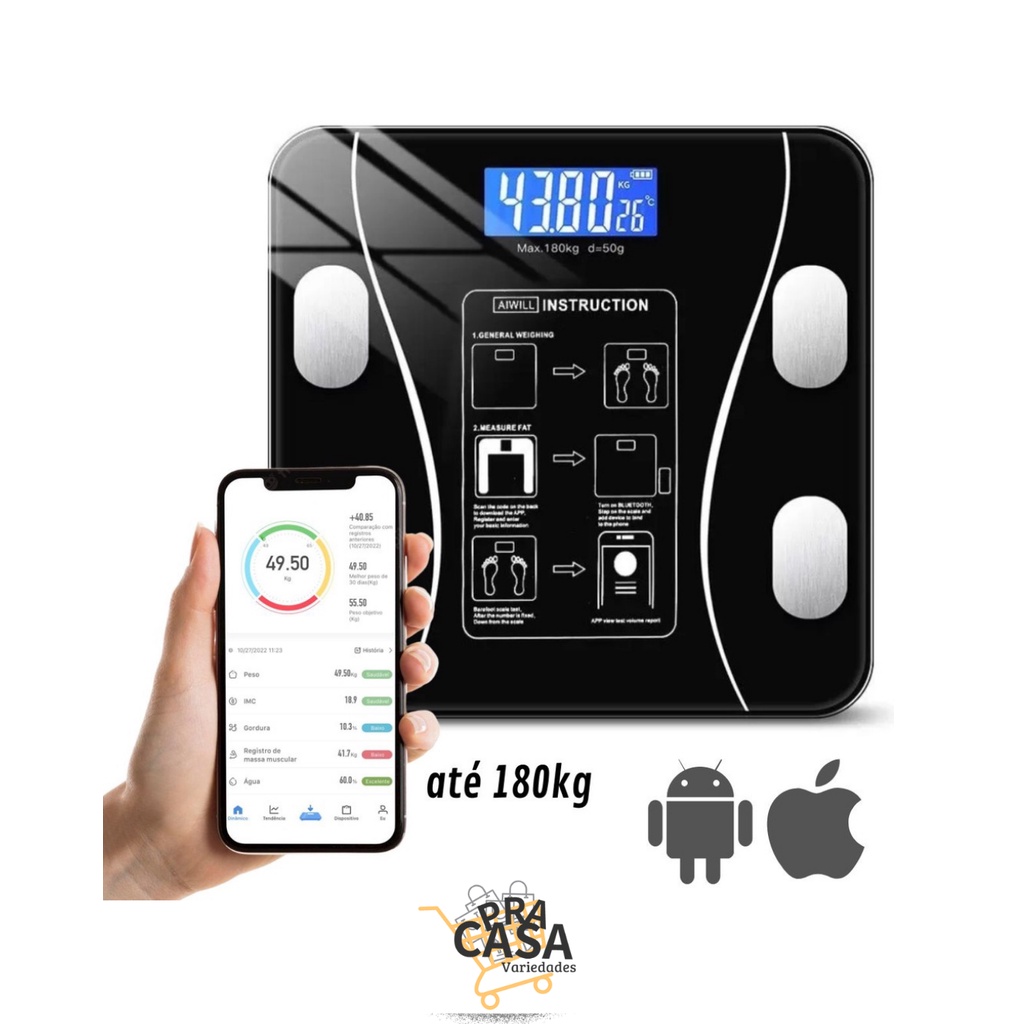 Balança Digital Corporal Bioimpedancia Aplicativo Bluetooth | Shopee Brasil
