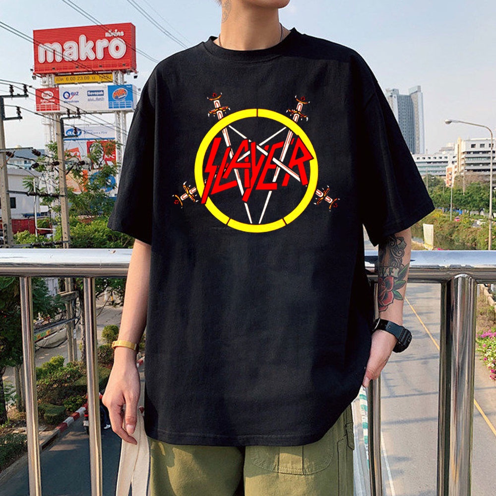 Camiseta Unissex Masculina Slayer Metal Bands Skull (Preta) Camisa