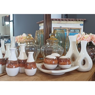Kit 9 Peças Conjunto Cerâmica Enfeite Rack Sala Completo Decorativas trio de vasos centro de mesa e Dupla de vasos