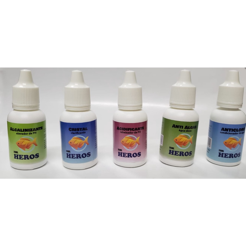 Kit Controle Heros Cristalinizante + Acidificante + Alcalinizante + Anticloro + Algicida - Aquários agua doce - lagos