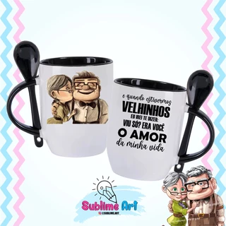 Caneca Up Altas Aventuras com Colher Presente Casal Namorados Bodas