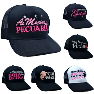 Boné Sertanejo Roça Boiadeira Cowgirl Feminino Snapback Trucker Telado pronta entrega no Brasil