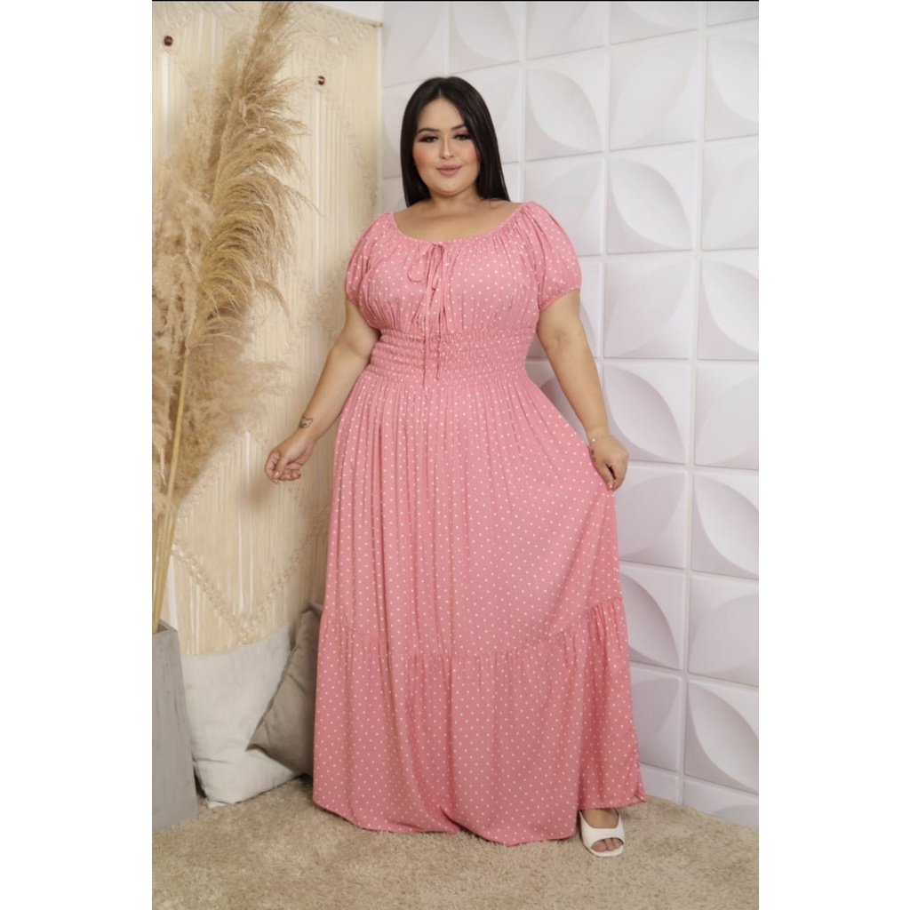 Vestido longo viscolinho plus size veste ate 52 ciganinha com