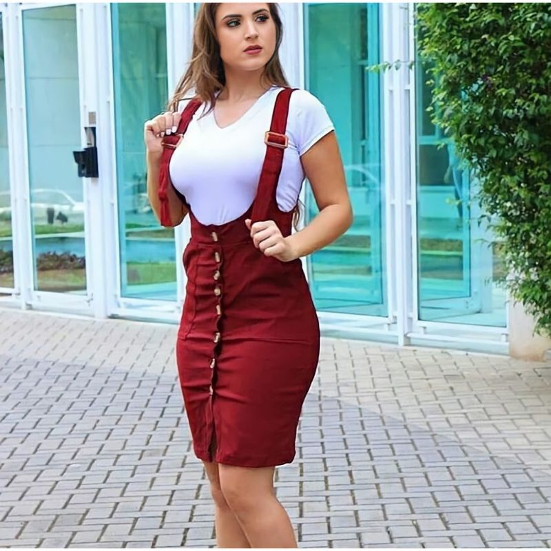 Roupa jardineira hot sale saia