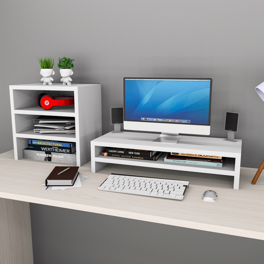 Suporte Base Para Monitor Prateleira Notebook Computador Postagem Rápida Ergonômico Mdf Branco - Pronta Entrega