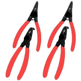 Jogo Alicate Extrator de Anéis Trava Kit Alicates Bico Curvo Reto 4 Peças
