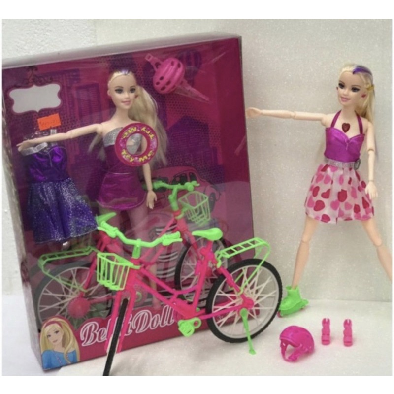 Boneca Barbie Ciclista Articulada Com Patins Bicicleta