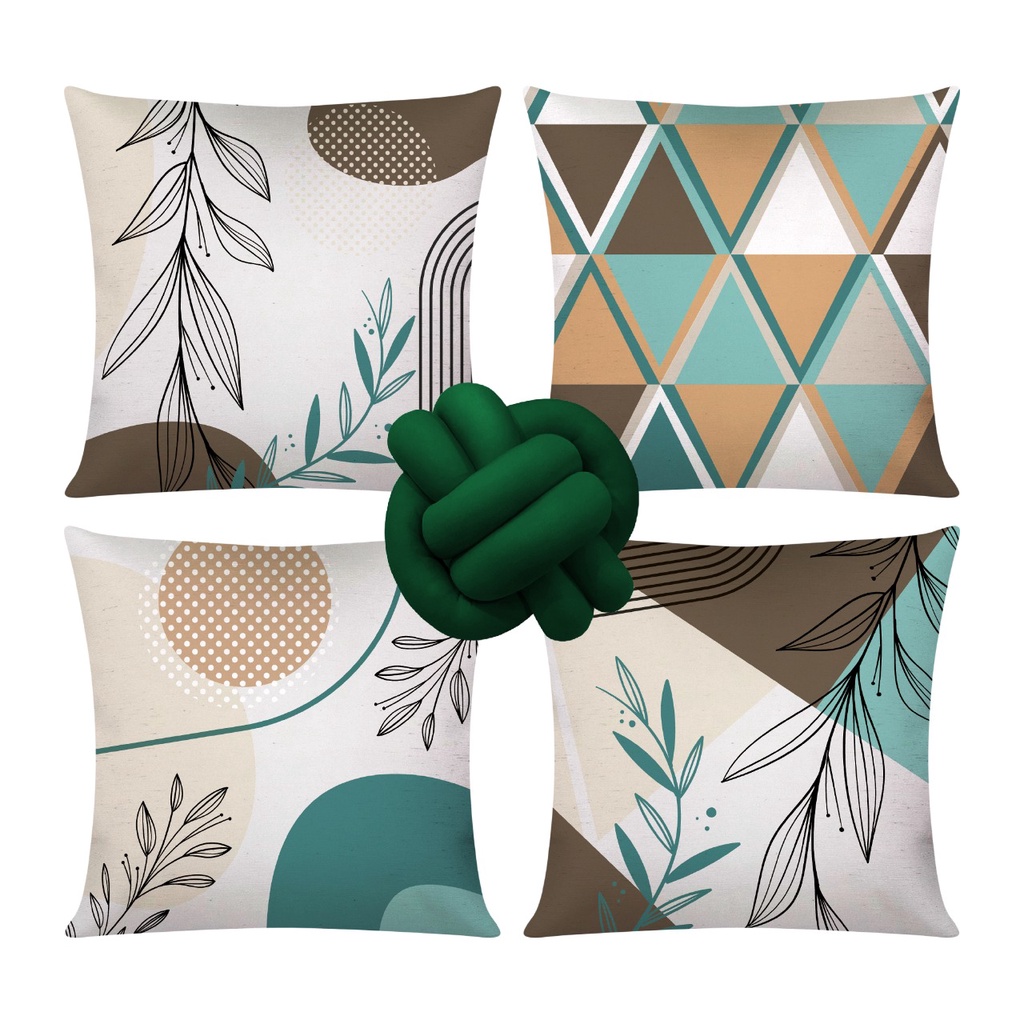 Kit c/ 4 Capas de Almofada Decorativas 42x42 + 1 Almofada de Nó Kit Folhagem Vintage