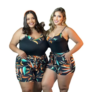 Conjunto Blusa + Short Feminino Com Cinto Estampados G GG e Plus Size.