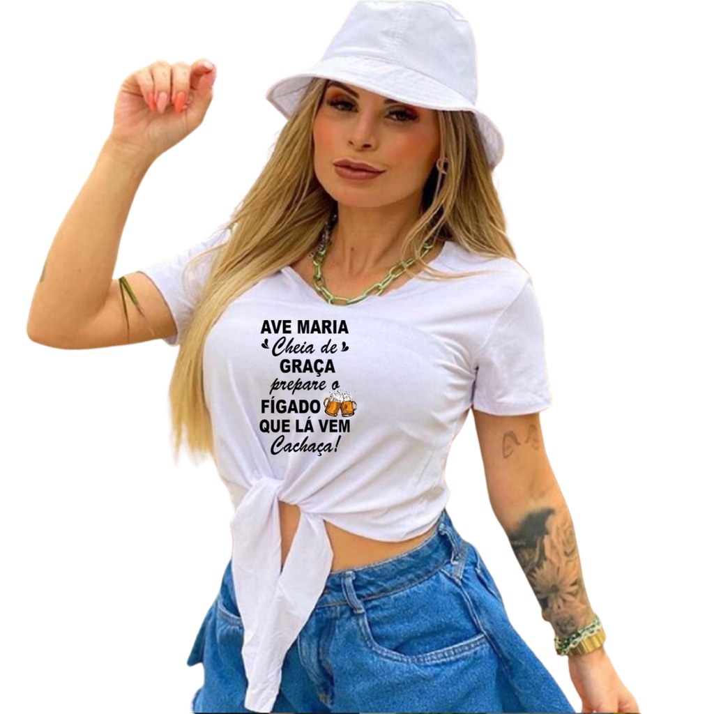 T-Shirt Baby Look Blusas Femininas Carnaval 2023 Moda Verão MOCINHA  CACHACEIRA