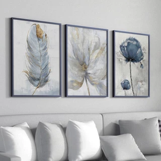 Conjunto Quadro Decorativo Floral Para Sala Moderno Moldura Abstrato