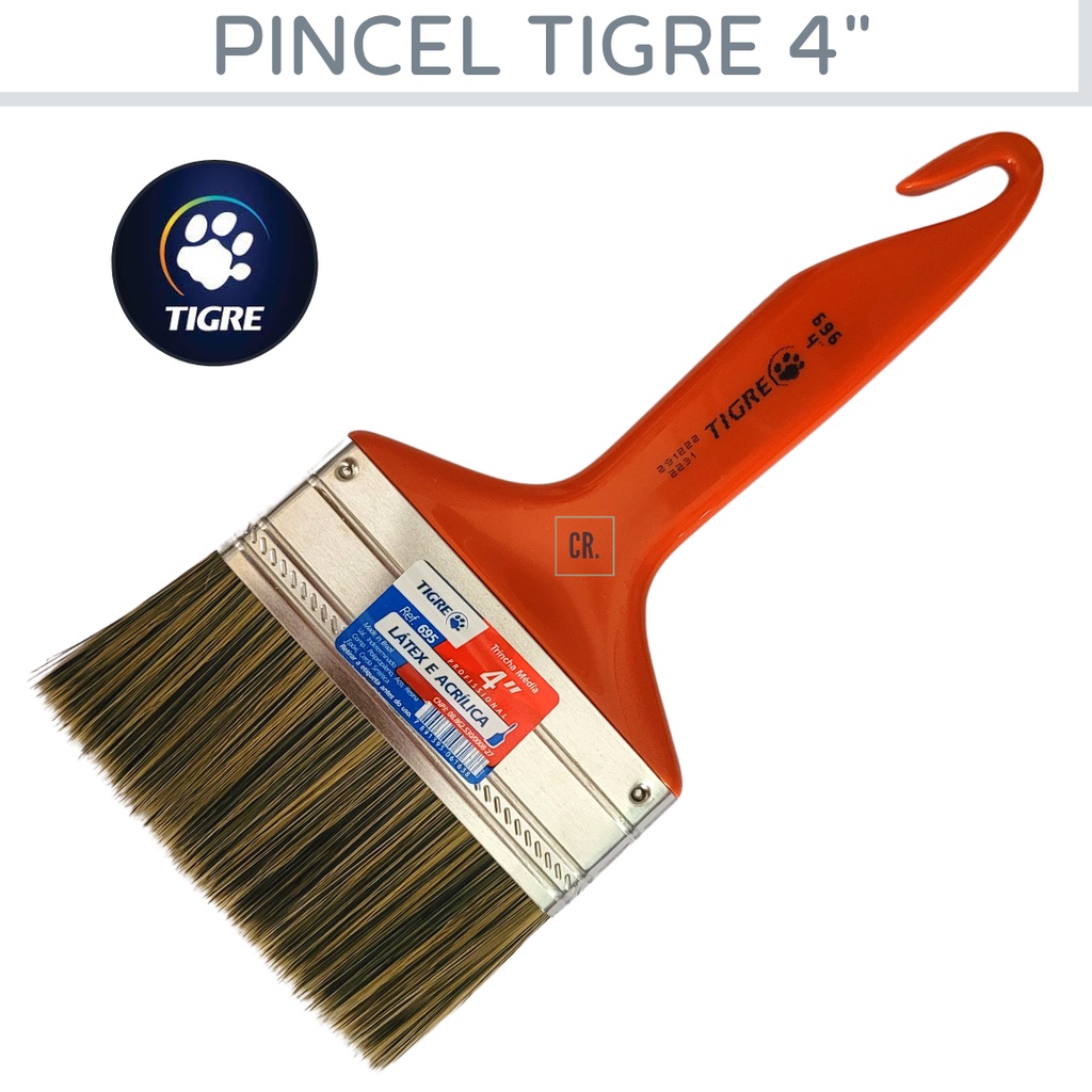 Pincel Trincha Tigre 4" Para Pintura Com Tinta Látex e Acrílica Ref.695 ...