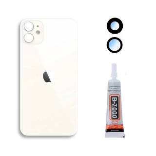 Tampa Vidro Traseira Compativel Com iPhone 11 Branco + Lente e Cola