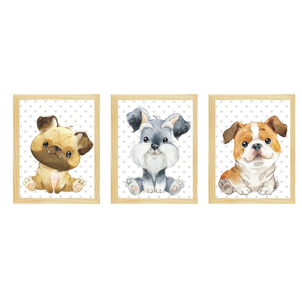 6 Quadros Cachorros Fofinhos Dog Pet 15 cm Cada em Relevo Decoração