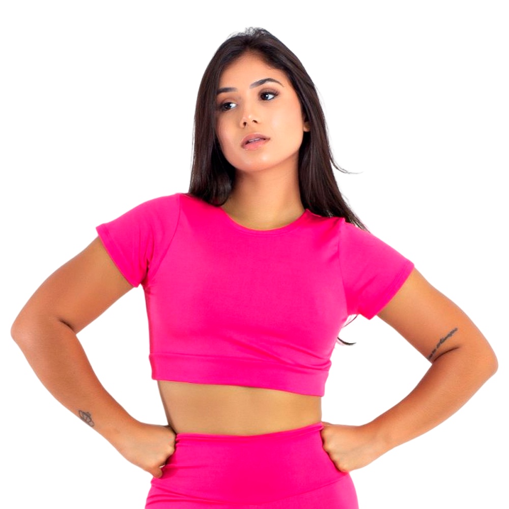 Top Toper Fitness Academia Camiseta Sem Bojo Cropped Moda Feminina, 901