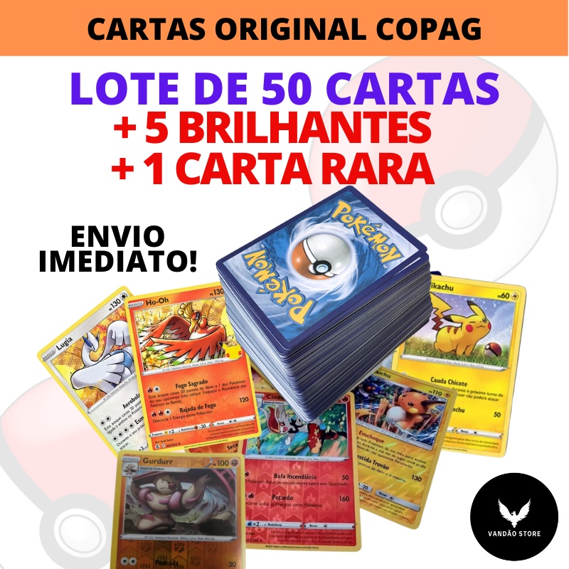 Carta Pokemon ULTRA RARA GARANTIDA + 20 Cartas BRILHANTES - ORIGINAL COPAG