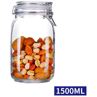 01 Pote De Vidro 1500ml Redondo Hermético Trava Aço Silicone