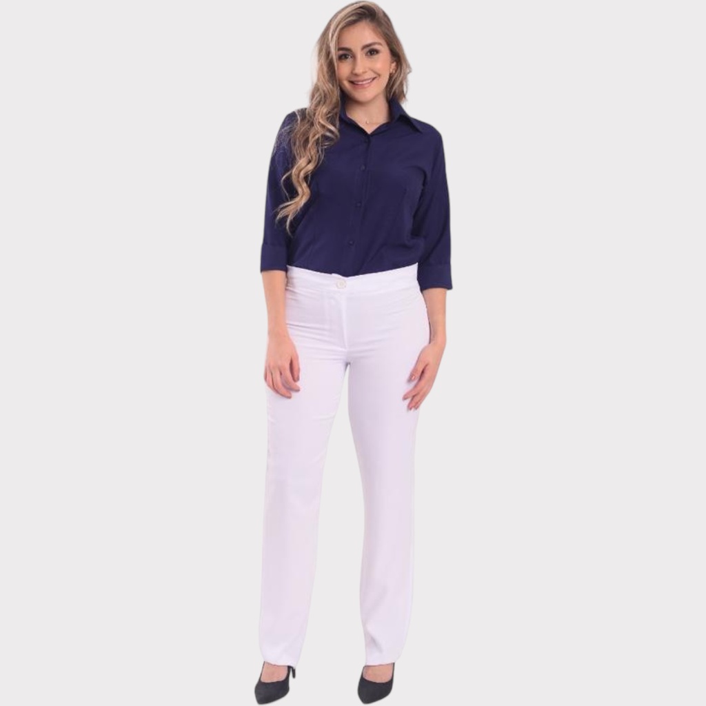 Calça social feminina branca alfaiataria clássica moda casual executiva ...