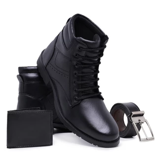 Kit Bota Masculina Coturno Chelsea Confortável com Carteira e Cinto para o Dia a Dia