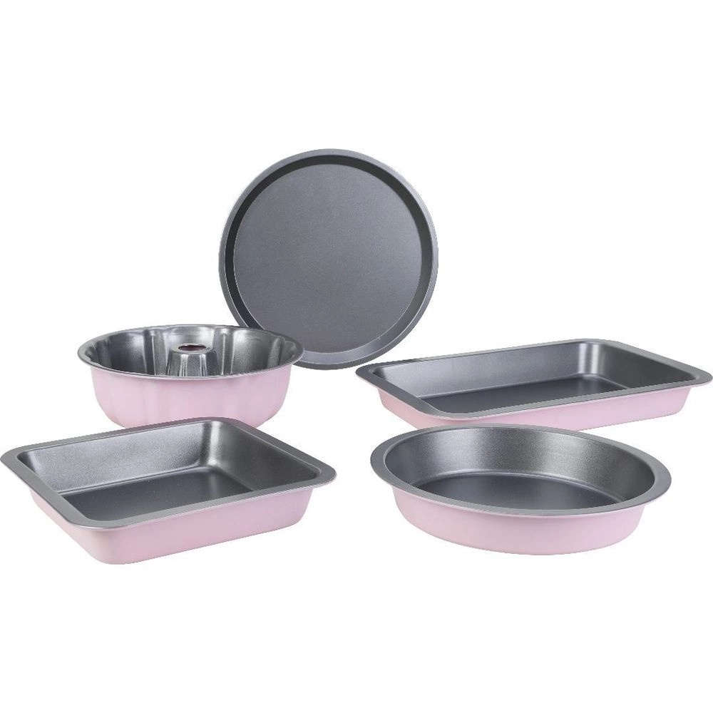 Conjunto De Assadeiras Em Aço Carbono 5 Peças Color Day Rosa - La Cuisine - Kit Formas De Assar Bolo Pudim Pizza Forma Assadeira Redonda Antiaderente