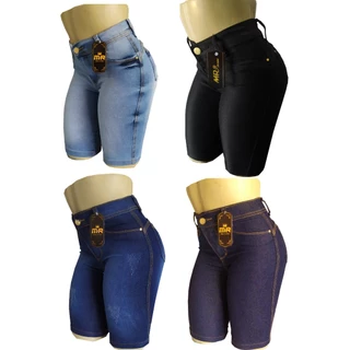 Kit 4 Bermuda Feminina Ciclista Jeans Lycra (até O Joelho)