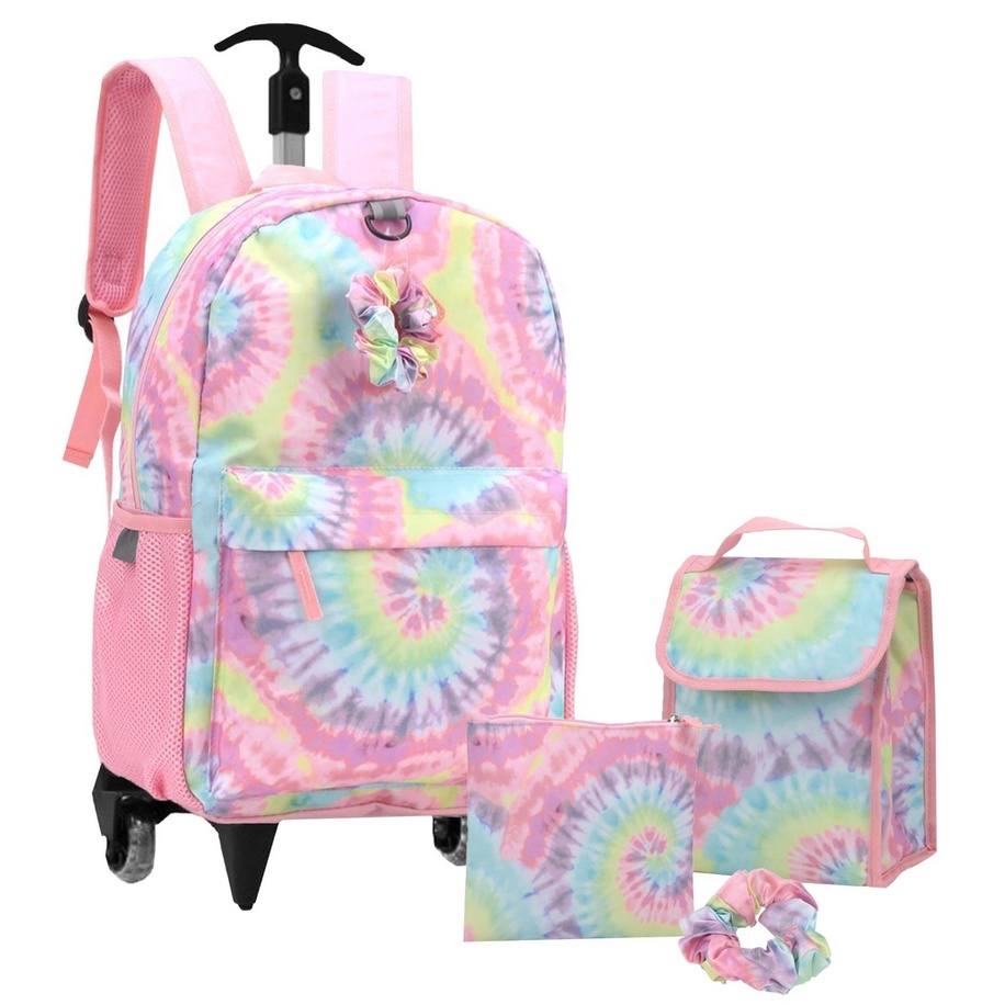 Mochila Escolar Infantil Menina Resistente Impermeável Juvenil Rodinhas Tie Dye Tumbler Feminina Lancheira Térmica Estojo Necessaire Xuxa Elástico CabeloGrande Novidade