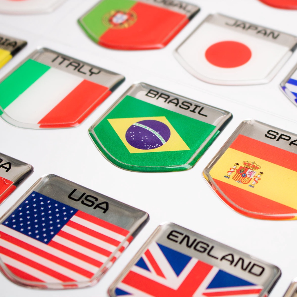 Emblema Escudo Bandeira Brasil Alemanha Italia e outros países para Carro Moto Notebook Celular - 5cm