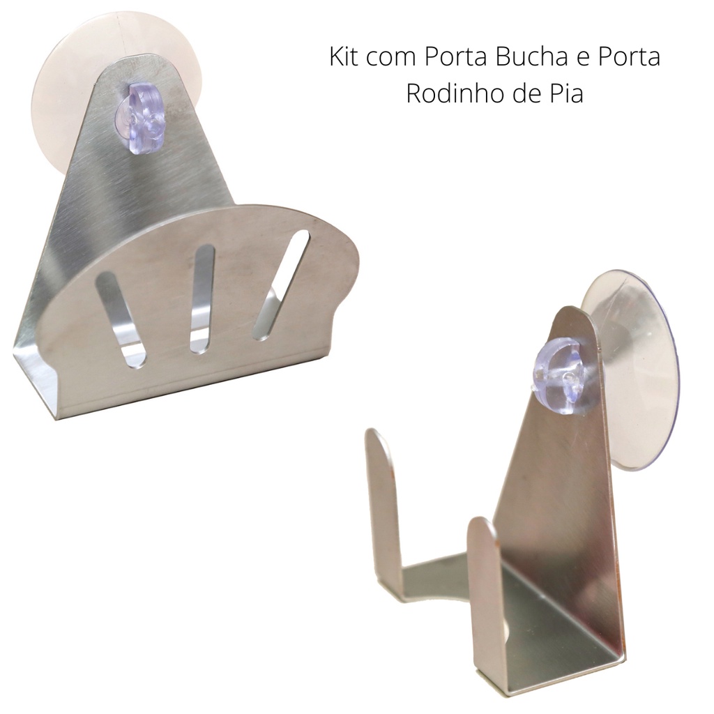 Kit Suporte Porta Esponja E Porta Rodinho Em Inox Para Pia Porta esponja e rodinho de pia