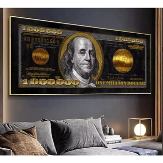 Quadro decorativo Nota Dólar e 1 Milhão de dólares placa decorativa