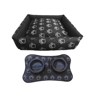 Combo Caminha Pet + Tapete + Comedouro + Bebedouro Cama Cachorro ou Gato Porte Grande e Extra Grande Super Macia Lavável Varias Cores