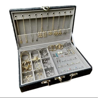 Maleta Luxo + Kit 52pçs Semi Joias Folheados Ouro e Prata para Revendedoras