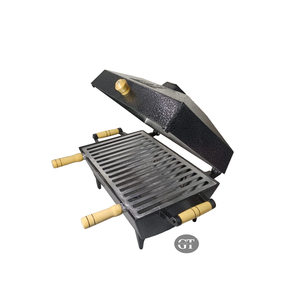 Churrasqueira A Bafo De Alumínio Retangular Tamanho Grande Preta Craqueada