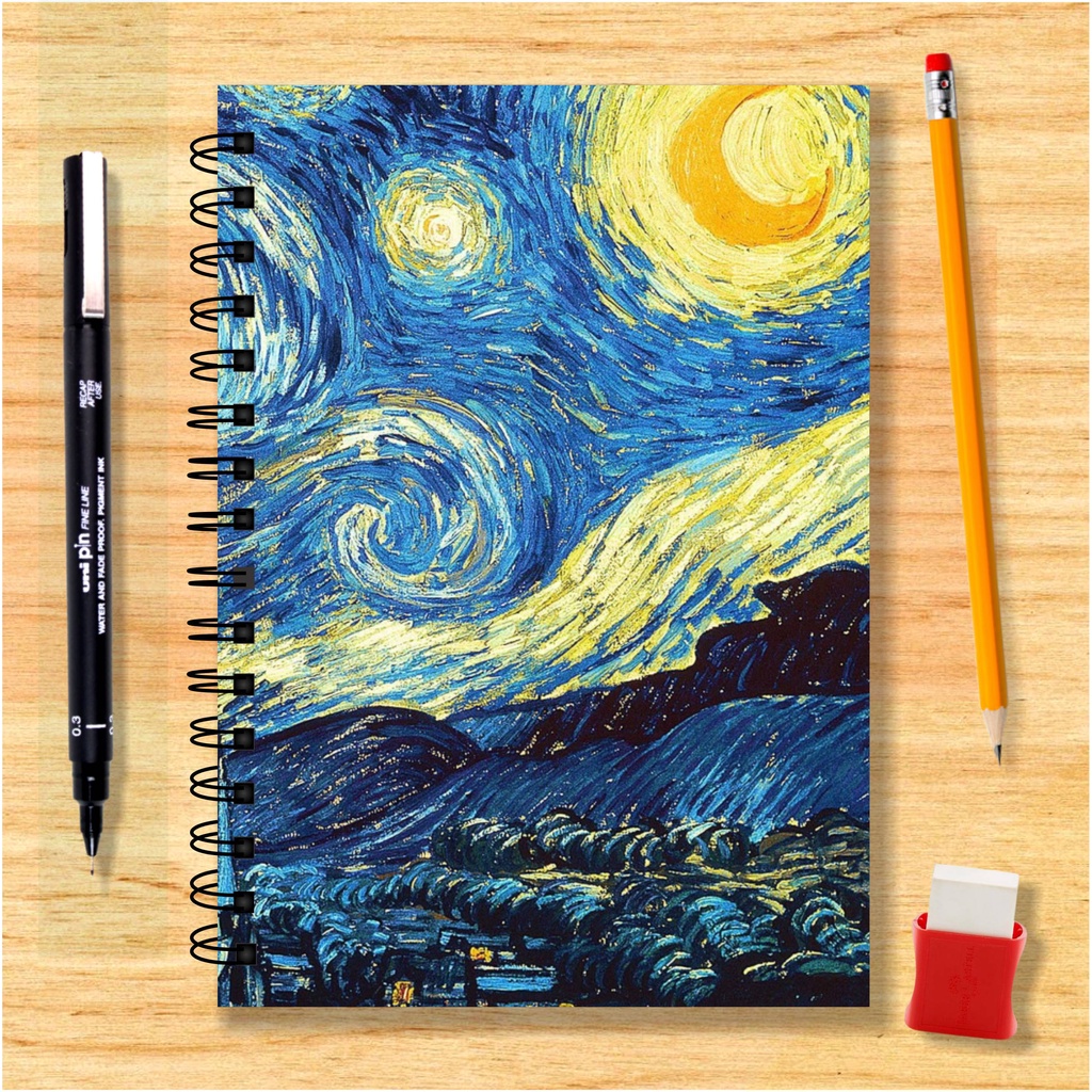 Sketchbook Caderno Desenho Noite Estrelada Vincent Van Gogh 140 Págs 70 Folhas 180g ou 100 Págs 50 Folhas 240g