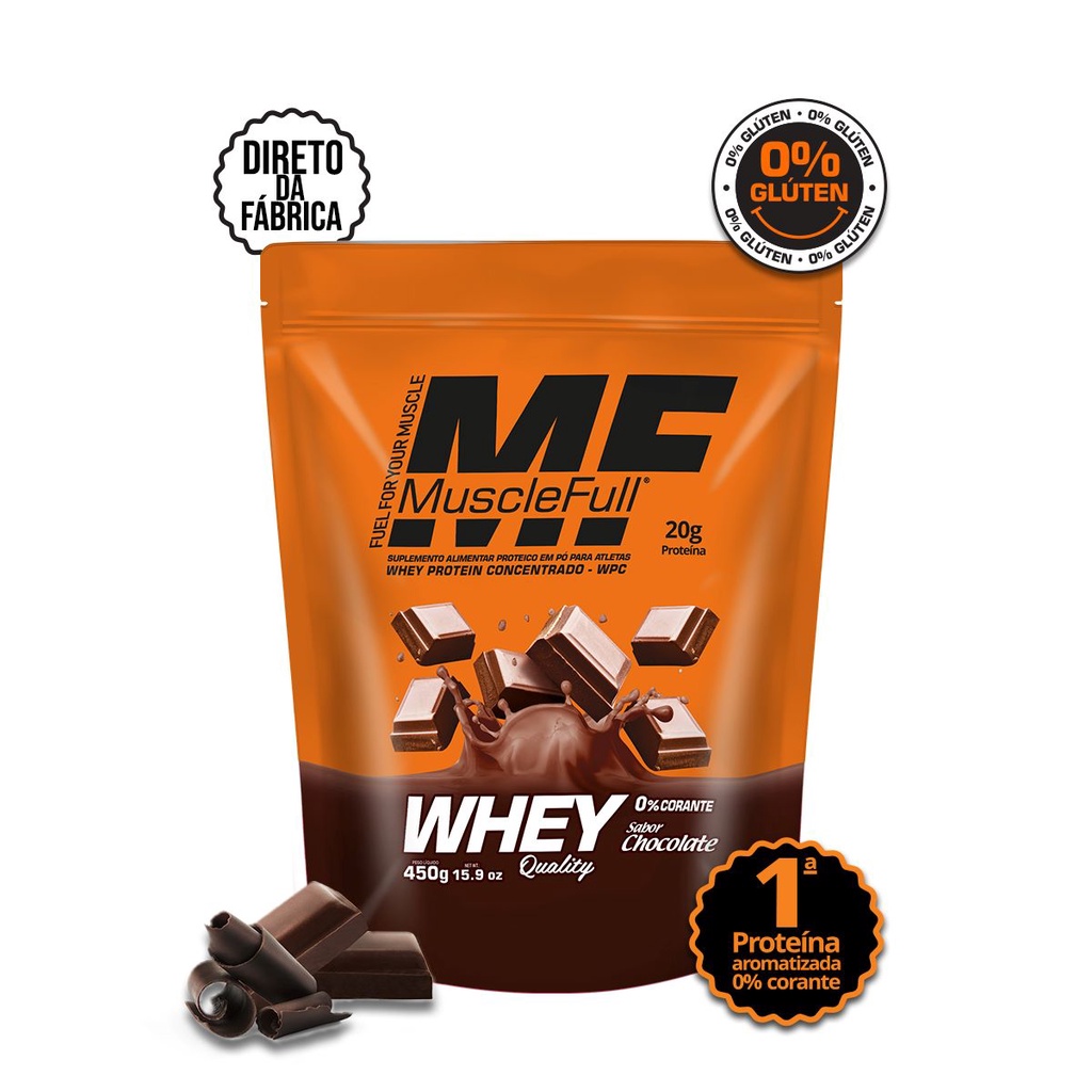 Whey Protein Refil Concentrado WPC Quality 0% Corantes e 0 % Glúten 450g Muscle Full