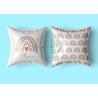KIT 2 CAPAS DE ALMOFADA PARA DECORAÇÃO PERSONALIZADO COM NOME INFANTIL ARCO IRIS RAINBOW MENINA, BEBÊ - 30X30, 40X40, 45X45, 50X50
