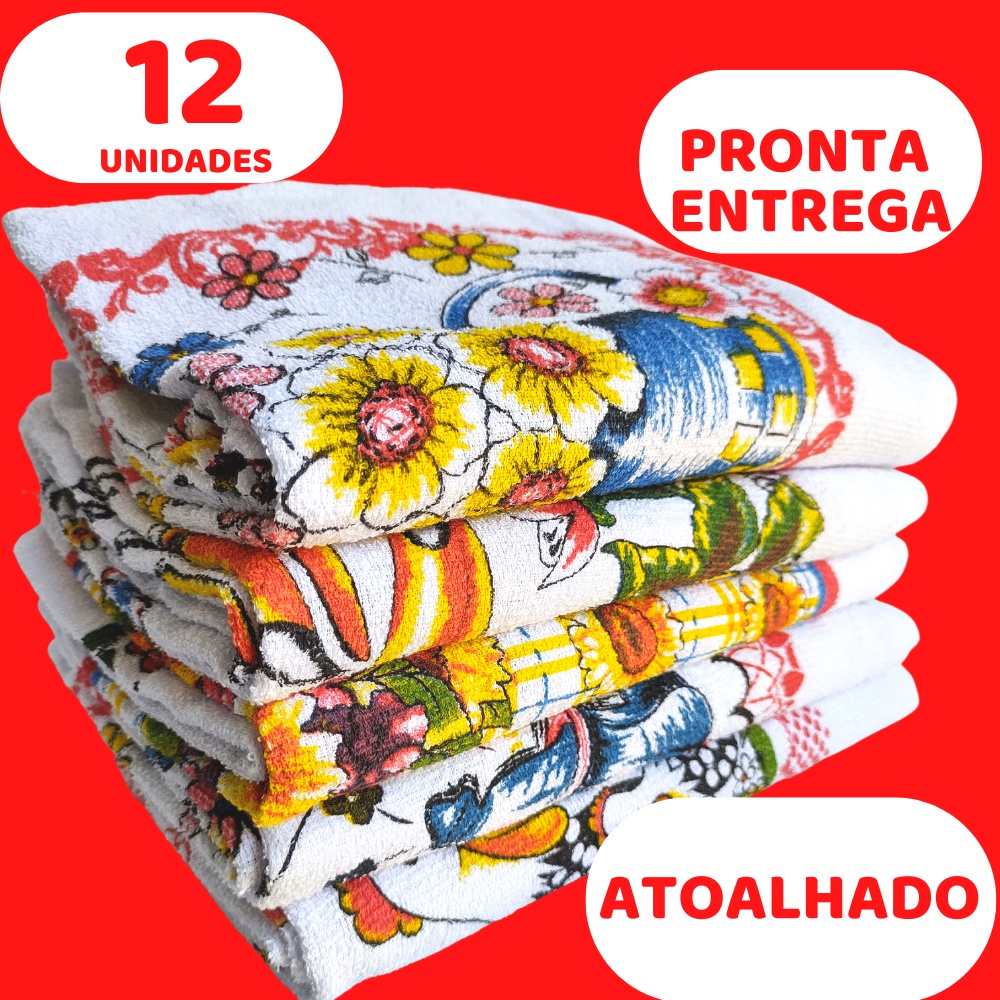 Kit 12 Panos de Copa Prato Cozinha Felpudo Atoalhado Estampas Diversas -  Japa Vendas