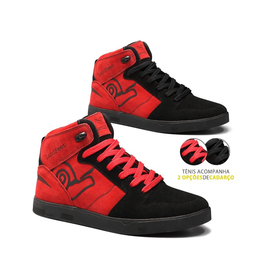 Tênis Skate Embarcadero X Preto e Vermelho - Landfeet Original 100% Couro Conforto Macio