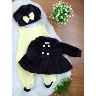Macacão Longo de Plush para Bebê Jasmine Amarelo 03 peças